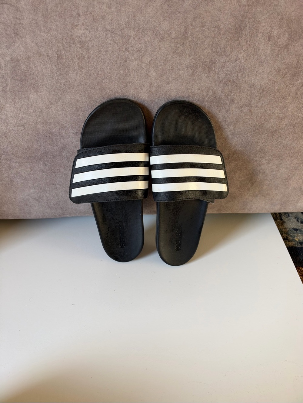 adidas Black Slide Sandals with White Stripes